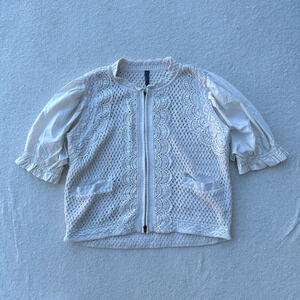 Anthropologie Puff-Sleeve Mock-Neck Mixed Media Cardigan Sweater Womens XL Ivory